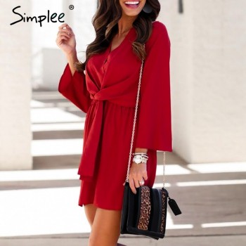Simplee Vintage long sleeve chiffon summer dress women Black bow office Black Red Yellow